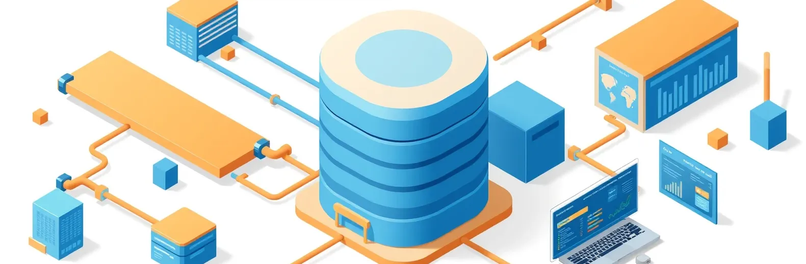 Illustration of data warehouse architecture with data sources flowing into a central database