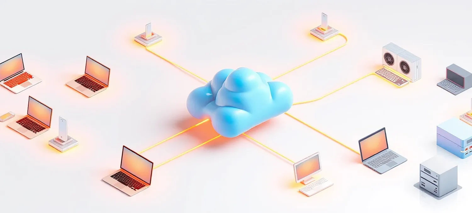 Illustration of business devices connected to the cloud