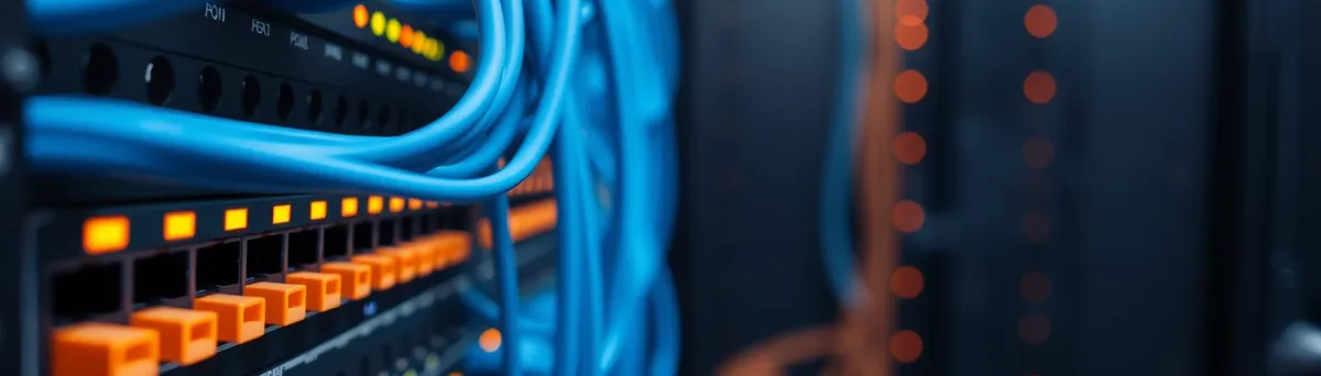 Network switch with organized ethernet cables in a server rack