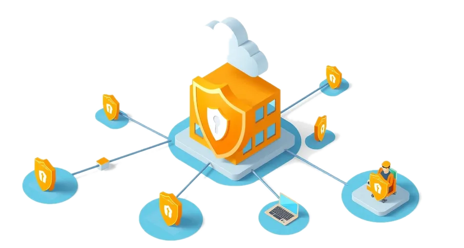Illustration of a secure business network with encrypted connections