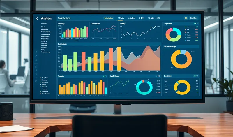 Business analytics dashboard with charts on a monitor