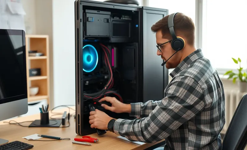 IT technician repairing a desktop workstation